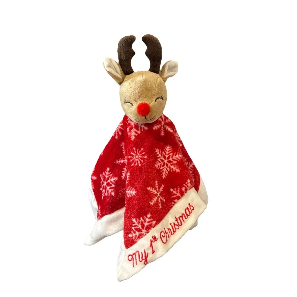 My First Christmas Baby Rudolph Reindeer Red Lovey Security Snuggle Blanket New